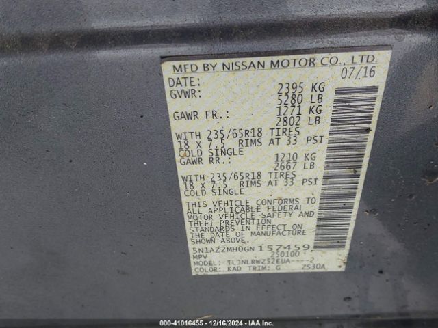 5N1AZ2MH0GN157459 Nissan MURANO SL