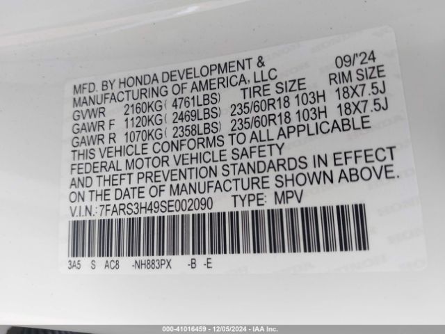 7FARS3H49SE002090 Honda Cr-v Ex 2wd