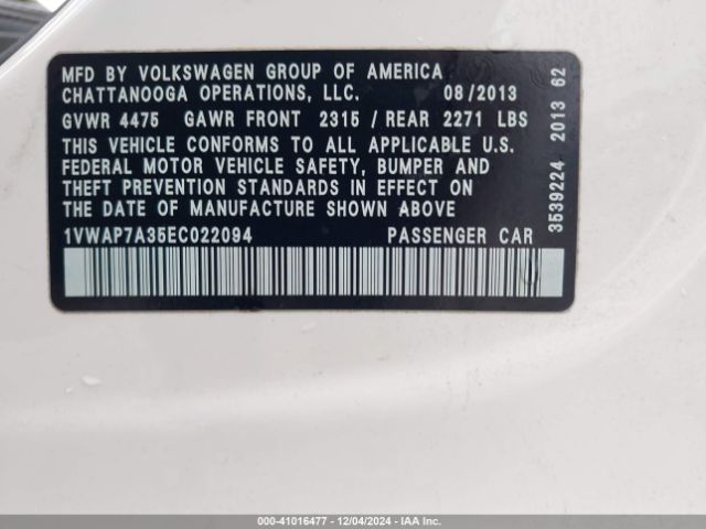 1VWAP7A35EC022094 Volkswagen Passat 2.5l S