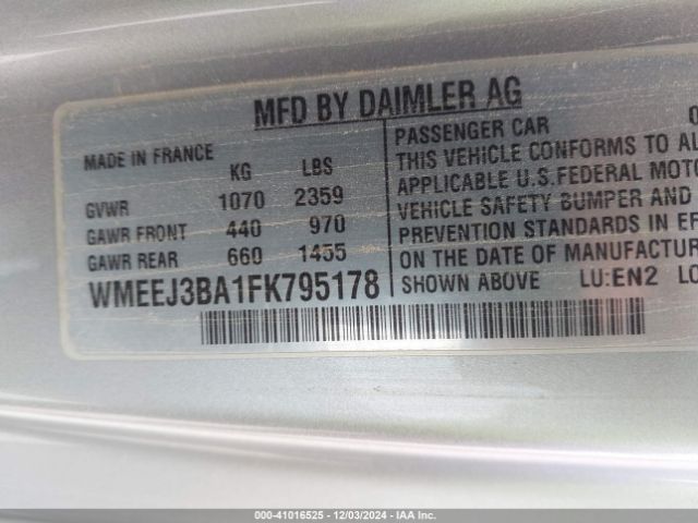 WMEEJ3BA1FK795178 Smart Fortwo Passion/pure