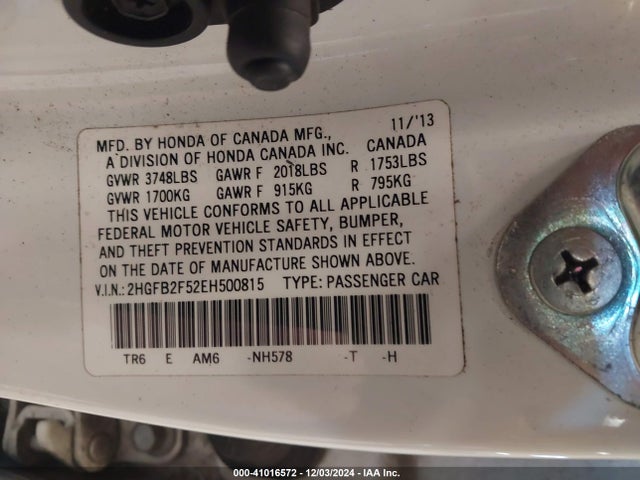 Honda Civic Lx 2014 2HGFB2F52EH500815 Image 9