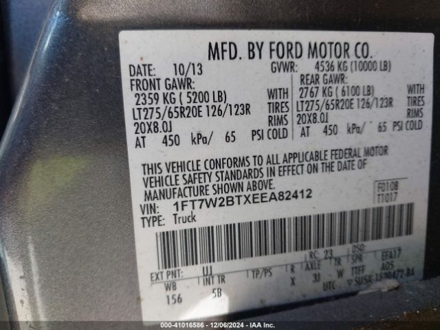 1FT7W2BTXEEA82412 Ford F-250 Lariat