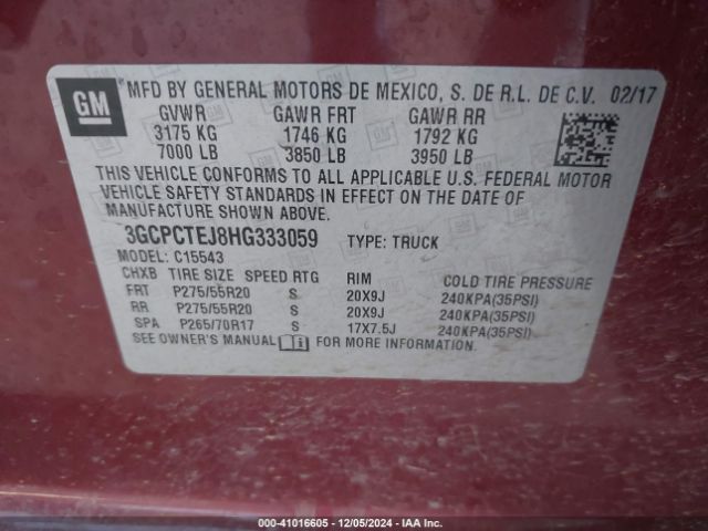 3GCPCTEJ8HG333059 Chevrolet Silverado 1500 High Country