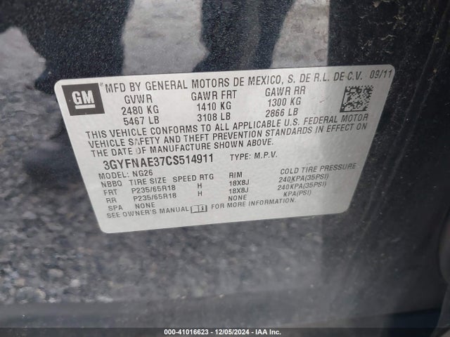 2012 CADILLAC SRX 3GYFNAE37CS514911 Photo 8