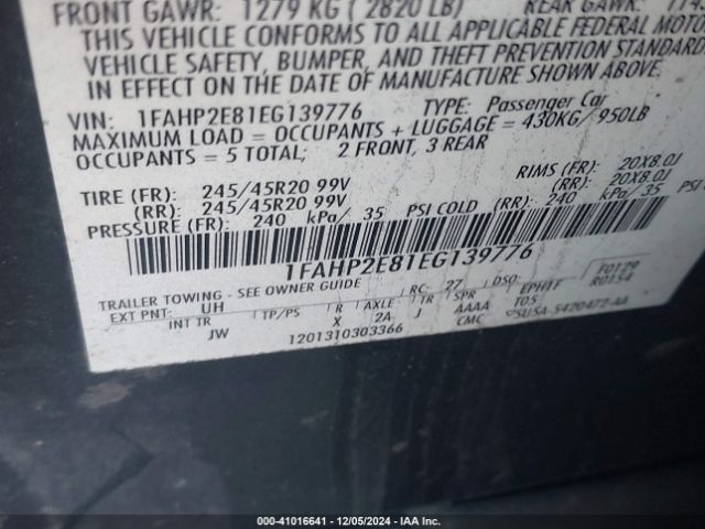 1FAHP2E81EG139776 Ford TAURUS SEL
