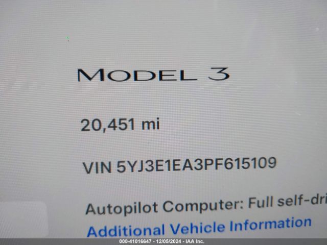 5YJ3E1EA3PF615109 Tesla Model 3 Rear-wheel Drive