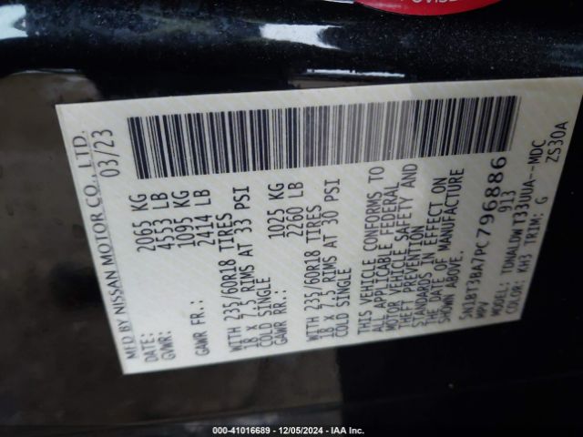 5N1BT3BA7PC796886 Nissan Rogue Sv Fwd