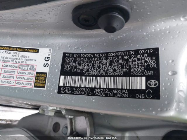 JTDEPRAE3LJ060692 Toyota COROLLA LE