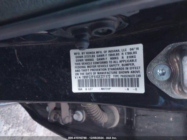 Honda Civic Lx 2016 19XFC2F51GE221172 Image 9