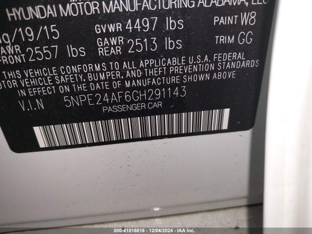 Hyundai SONATA SE 2016 5NPE24AF6GH291143 Image 9