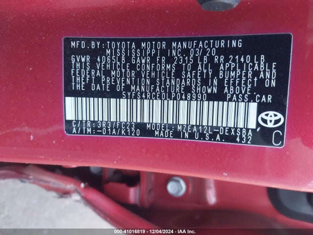 Toyota COROLLA SE 2020 5YFS4RCE0LP048990 Image 9