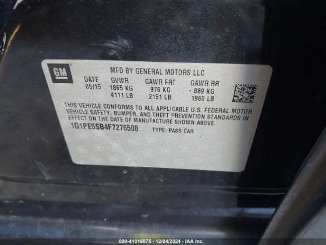 1G1PE5SB4F7276508 Chevrolet Cruze 2lt Auto