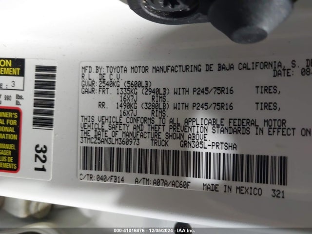 3TMCZ5AN3LM360973 Toyota Tacoma Sr V6