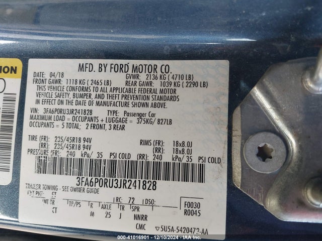 Ford Fusion Hybrid Titanium 2018 3FA6P0RU3JR241828 Image 9