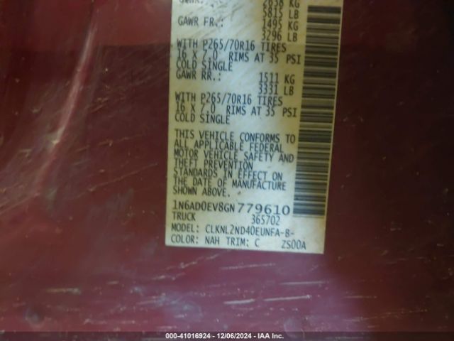 1N6AD0EV8GN779610 Nissan Frontier Sv