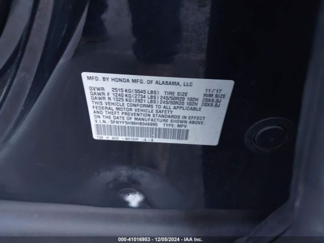 5FNYF5H96HB046995 Honda Pilot Touring