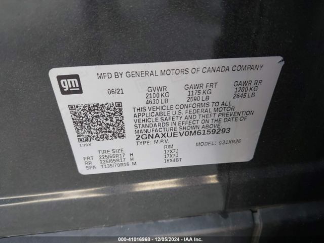 2021 CHEVROLET EQUINOX 2GNAXUEV0M6159293 Photo 8
