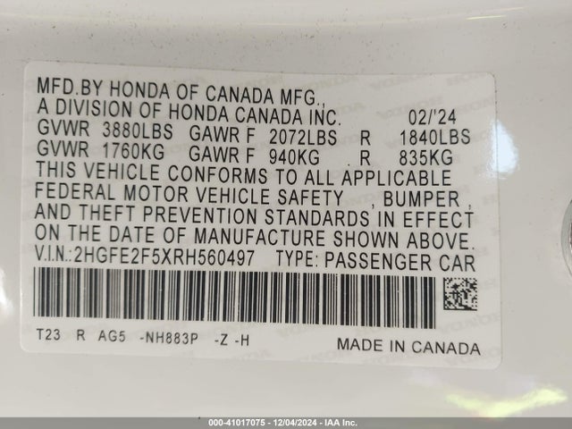 Honda Civic Sport 2024 2HGFE2F5XRH560497 Image 9