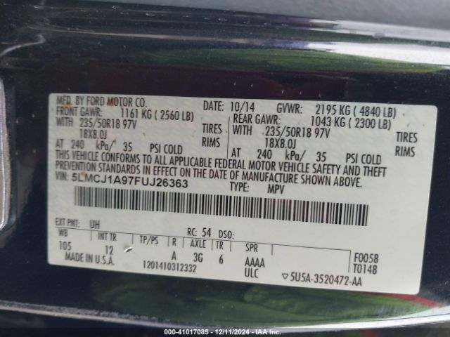 5LMCJ1A97FUJ26363 Lincoln MKC