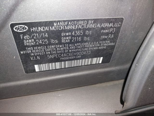 5NPEC4AC6EH900473 Hyundai Sonata Limited