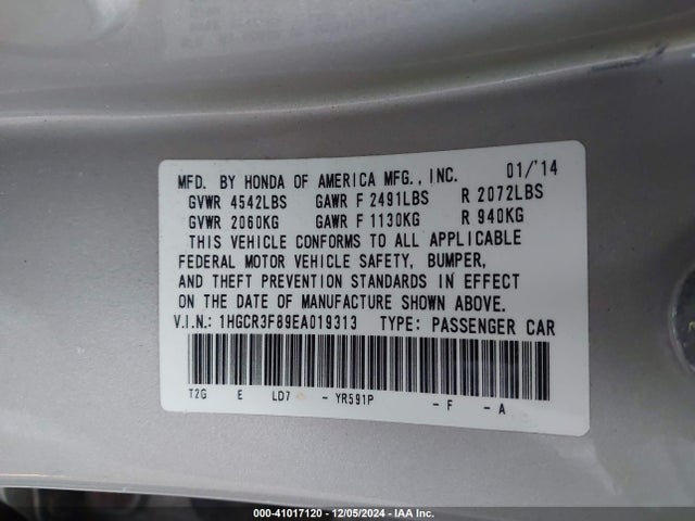 Honda Accord Ex-l V-6 2014 1HGCR3F89EA019313 Image 9