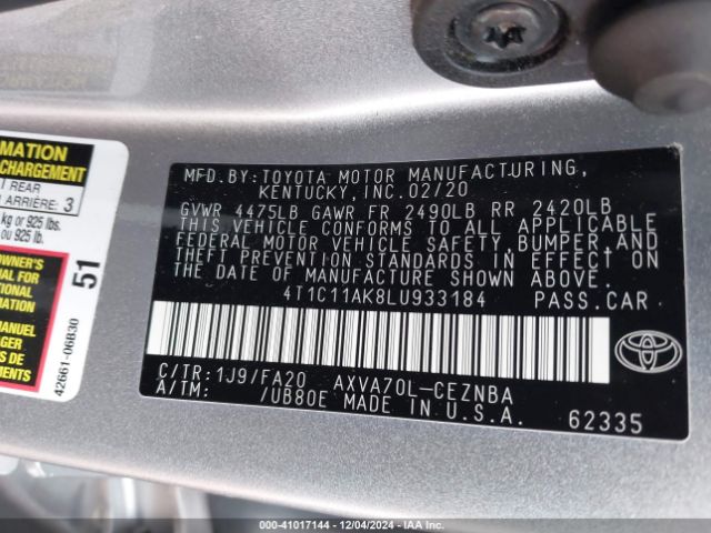 4T1C11AK8LU933184 Toyota CAMRY LE