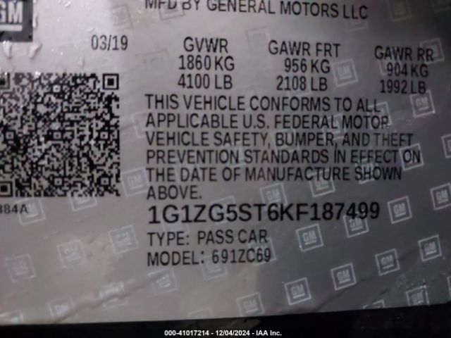 1G1ZG5ST6KF187499 Chevrolet MALIBU RS