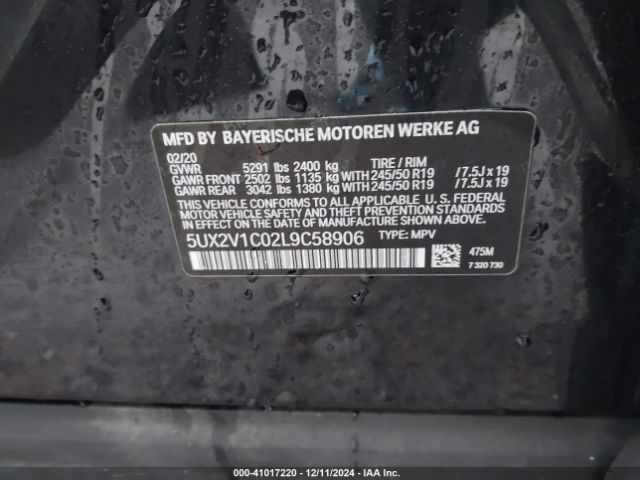 5UX2V1C02L9C58906 BMW X4 Xdrive30i