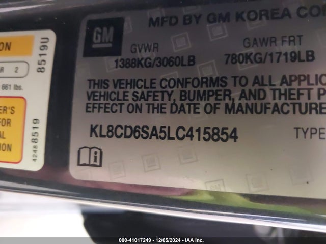 KL8CD6SA5LC415854 Chevrolet Spark Fwd 1lt Automatic