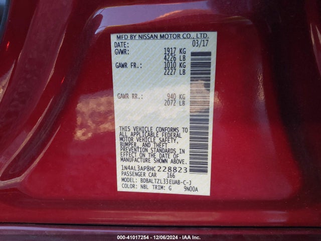 Nissan Altima 2.5 Sl 2017 1N4AL3AP8HC228823 Image 9