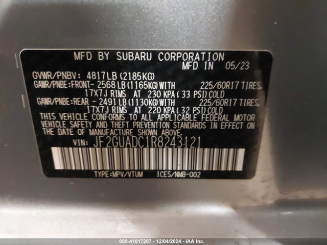 JF2GUADC1R8243121 Subaru Crosstrek Premium