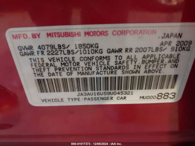 2009 MITSUBISHI LANCER JA3AU16U59U045321 Photo 8