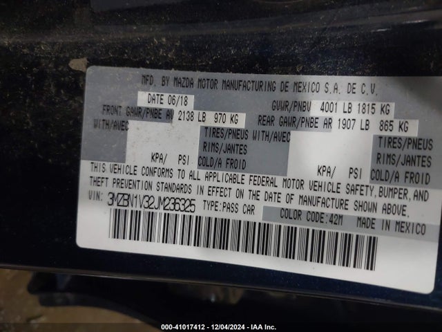 3MZBN1V32JM236325 Mazda Mazda3 Touring