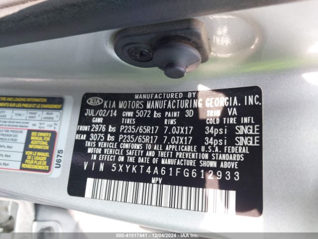 5XYKT4A61FG612933 KIA SORENTO LX