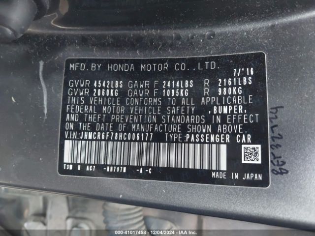 JHMCR6F78HC006177 Honda Accord Hybrid Touring