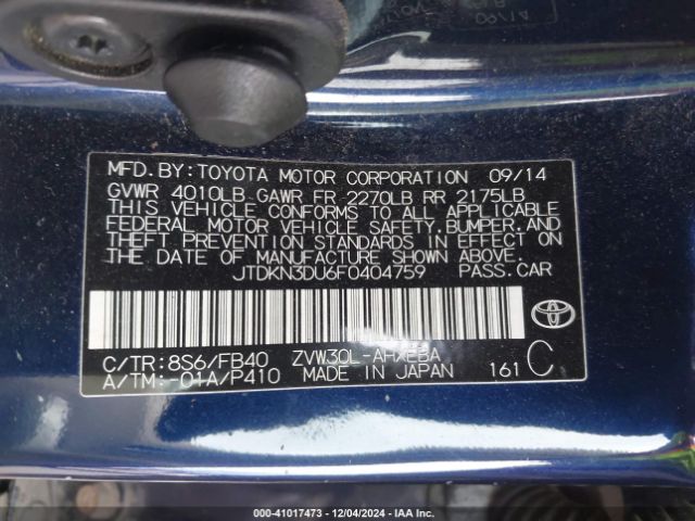 JTDKN3DU6F0404759 Toyota Prius