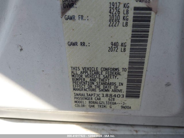 Nissan Altima 2.5 S 2018 1N4AL3AP7JC188403 Image 9