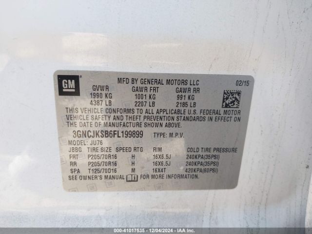 3GNCJKSB6FL199899 Chevrolet Trax 1ls