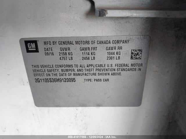 Chevrolet IMPALA 1LT 2017 2G1105S36H9120095 Image 9
