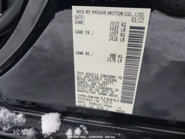1N4BL4DW5NN328892 Nissan Altima Sv Intelligent Awd