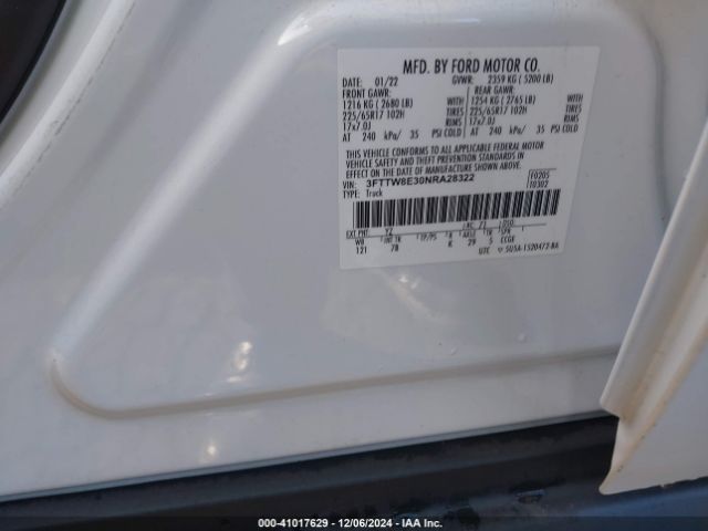 3FTTW8E30NRA28322 Ford Maverick Xlt