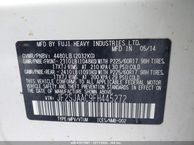 JF2SJAAC9FH445272 Subaru Forester 2.5i