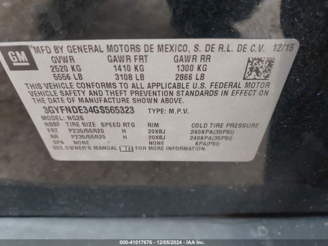 3GYFNDE34GS565323 Cadillac Srx Premium Collection