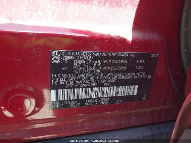 2T3C1RFV9MW173986 Toyota Rav4 Xle Premium
