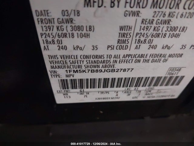 Ford Explorer 2018 1FM5K7B89JGB27877 Image 9