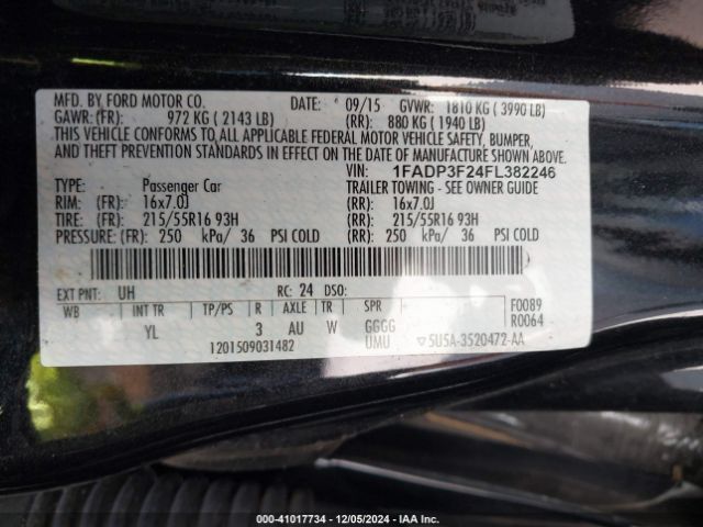 1FADP3F24FL382246 Ford FOCUS SE