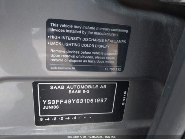 2003 SAAB 9-3 YS3FF49Y631061997 Photo 8