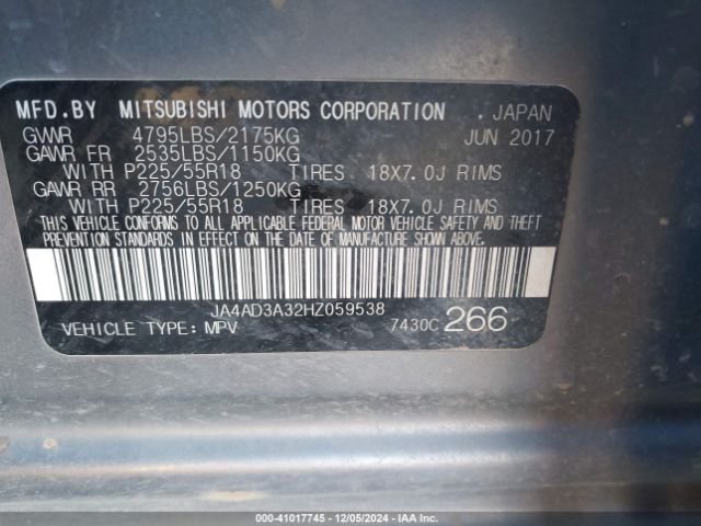2017 MITSUBISHI OUTLANDER JA4AD3A32HZ059538 Photo 8