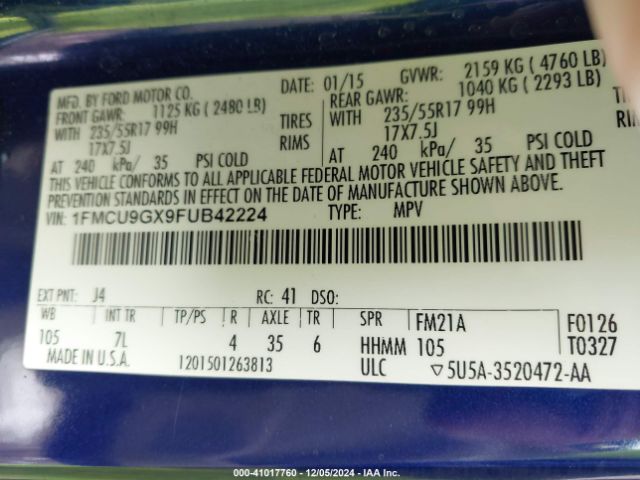 1FMCU9GX9FUB42224 Ford ESCAPE SE
