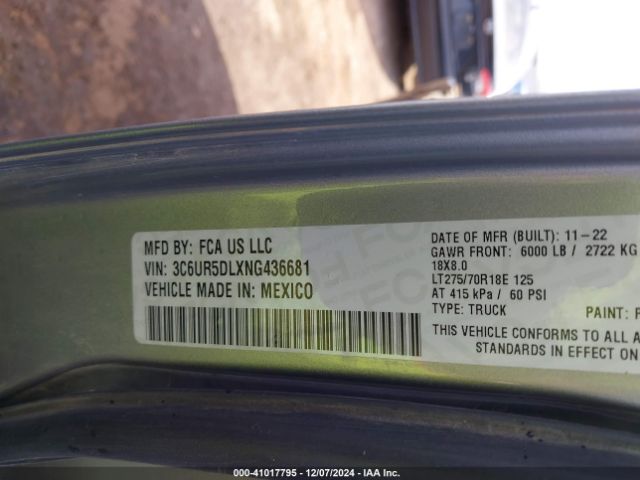 3C6UR5DLXNG436681 RAM 2500 Big Horn  4x4 6'4 Box